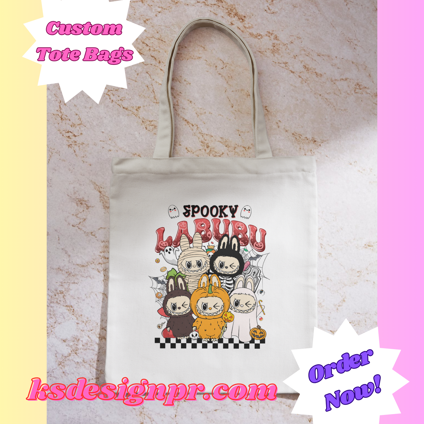 Spooky Labubu Halloween Custom Tote Bag
