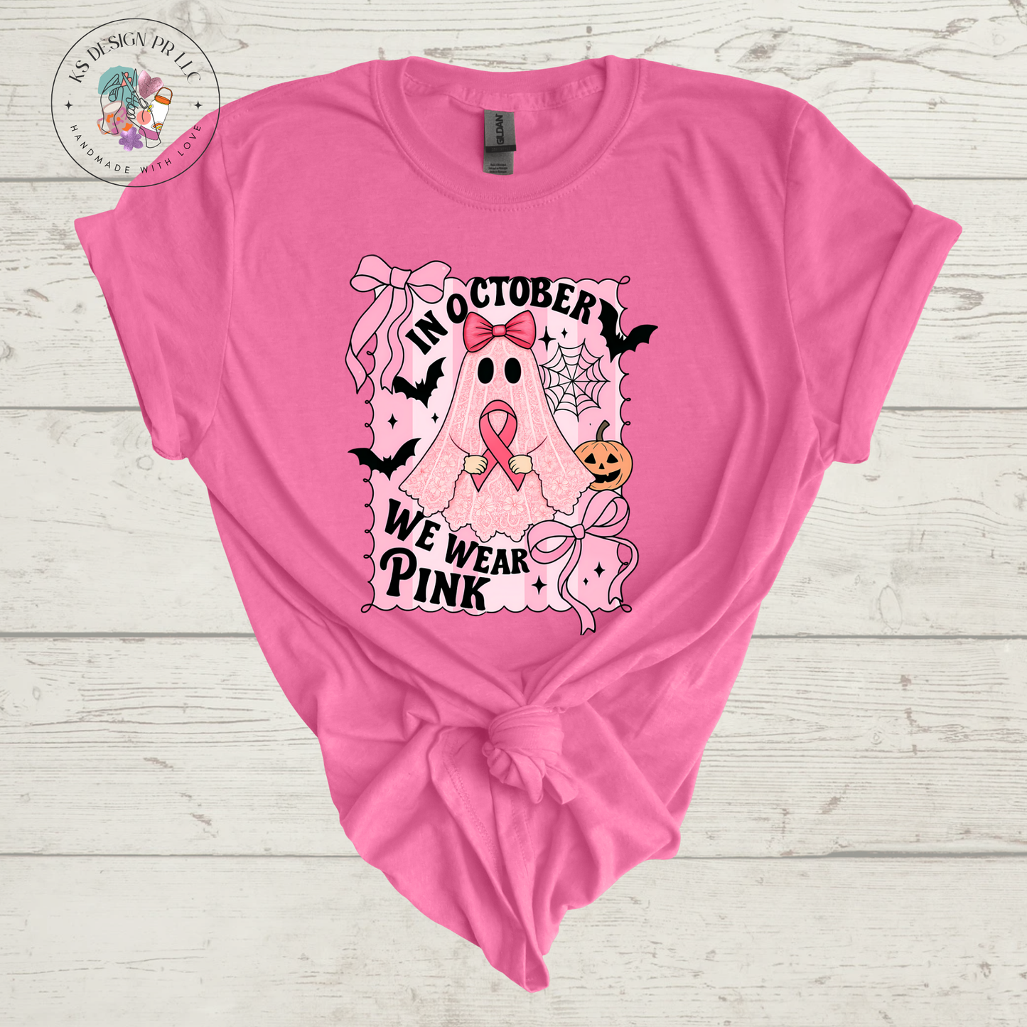 In October We Wear Pink Cute Ghost Halloween Custom Shirt
