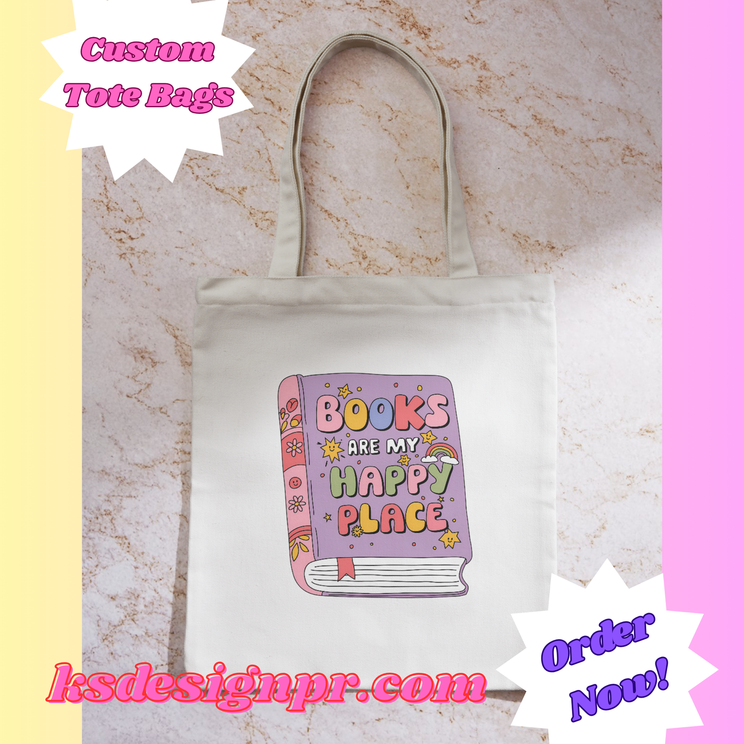 Books Are My Happy Place Custom Tote Bag