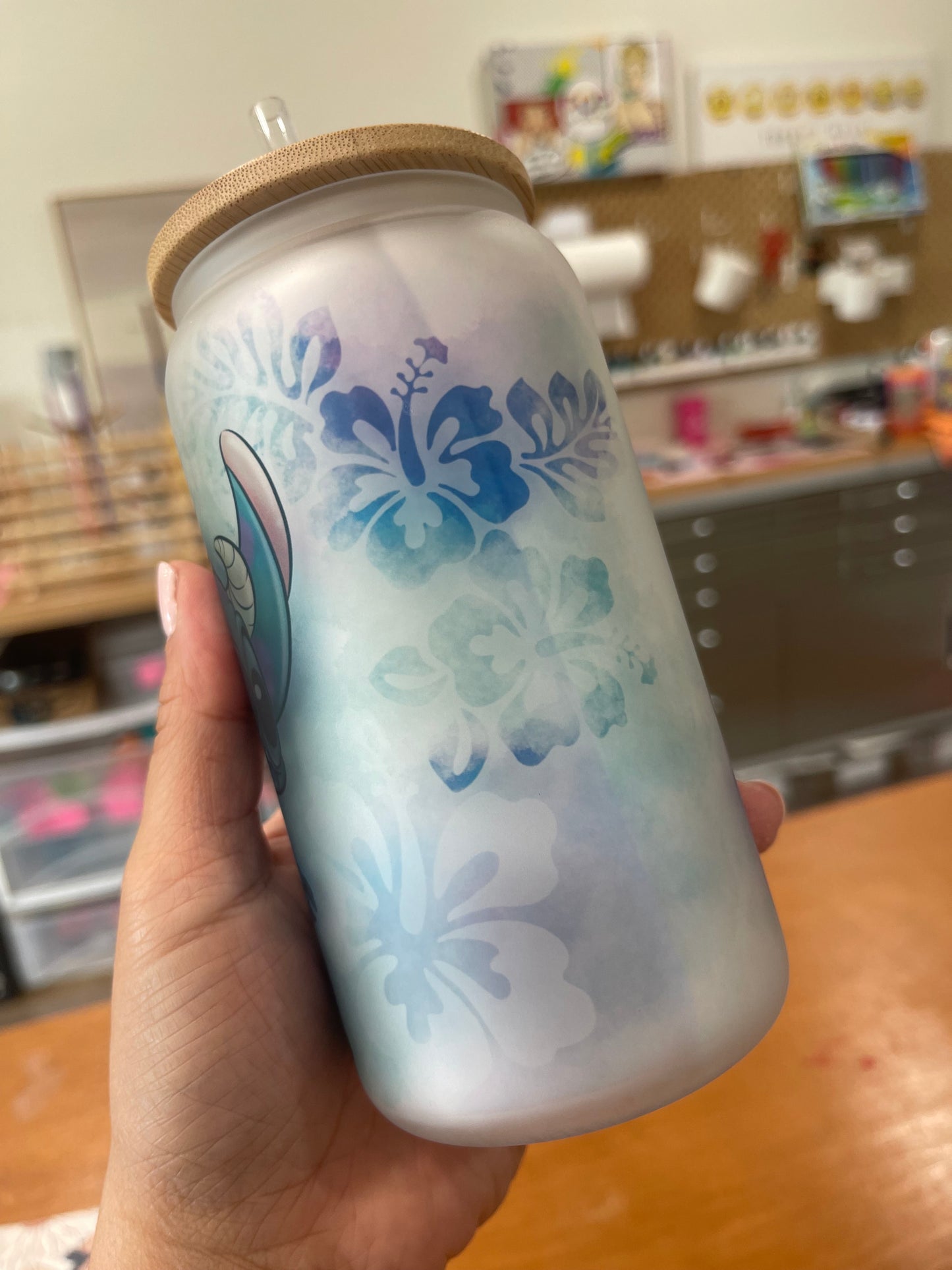 Stitch Themed Glass Can