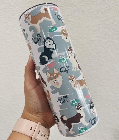I Love My Husky Themed Tumbler