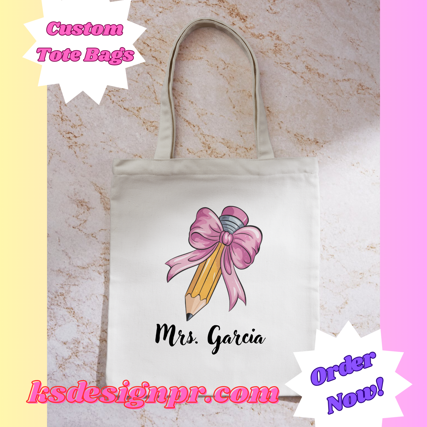 Teacher Custom Coquette Cute Custom Tote Bag Personalized