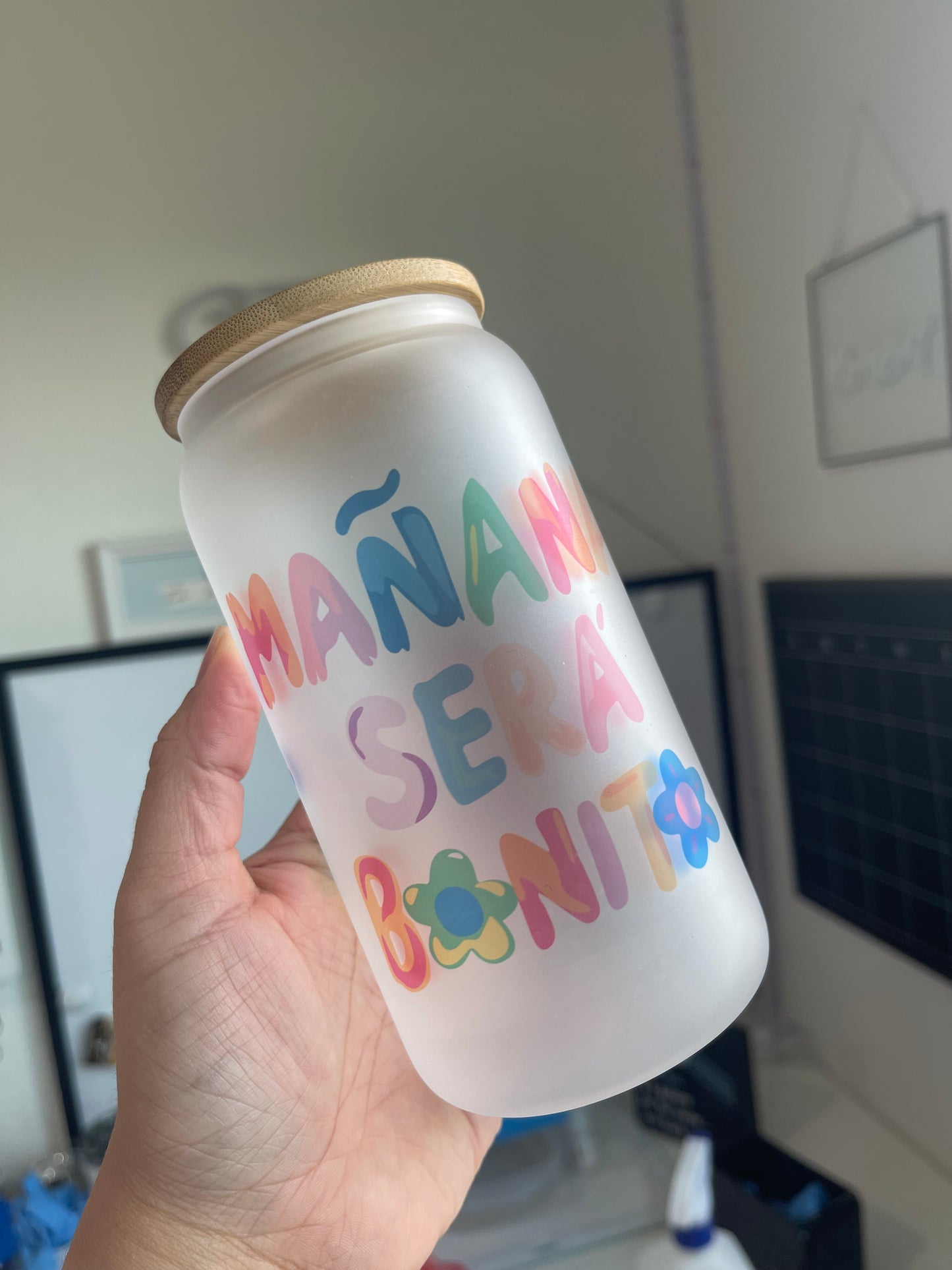 Mañana Será Bonito Themed Glass Can