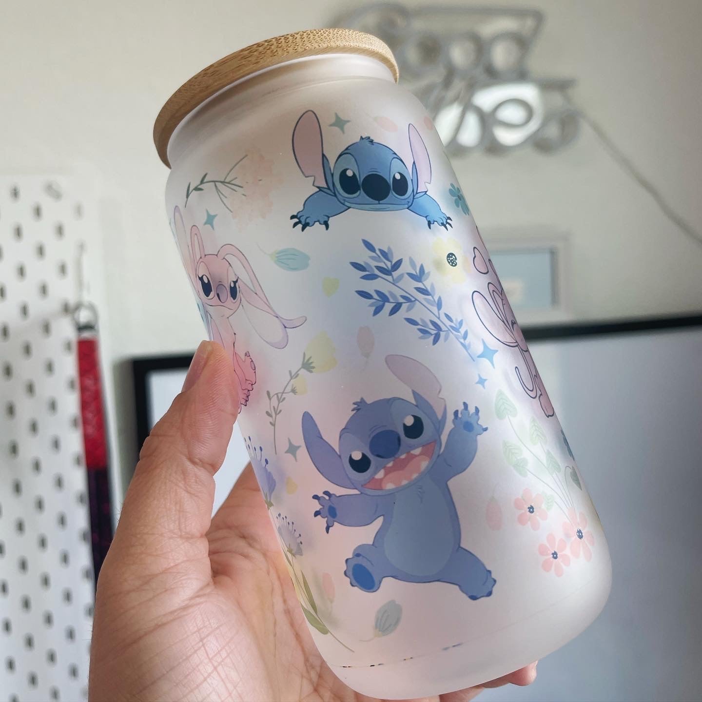 Stitch Hearts Themed Glass Can (Copy)