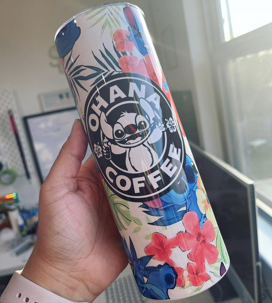 Ohana Coffee Stitch Themed Tumbler
