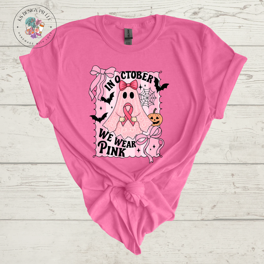 In October We Wear Pink Cute Ghost Halloween Custom Shirt