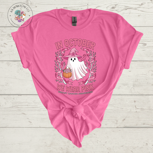 In October We Wear Pink Cute Ghost Halloween Custom Shirt