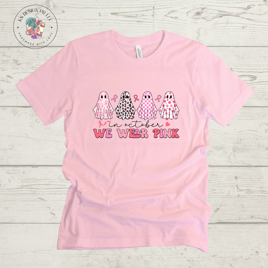 In October We Wear Pink Cute Ghosts Halloween Custom Shirt