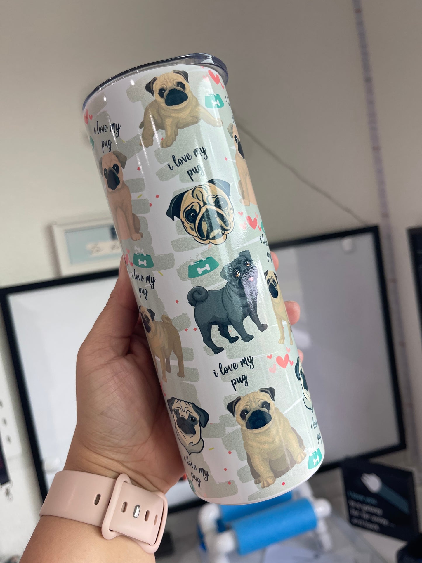 I Love My Pug Themed Tumbler