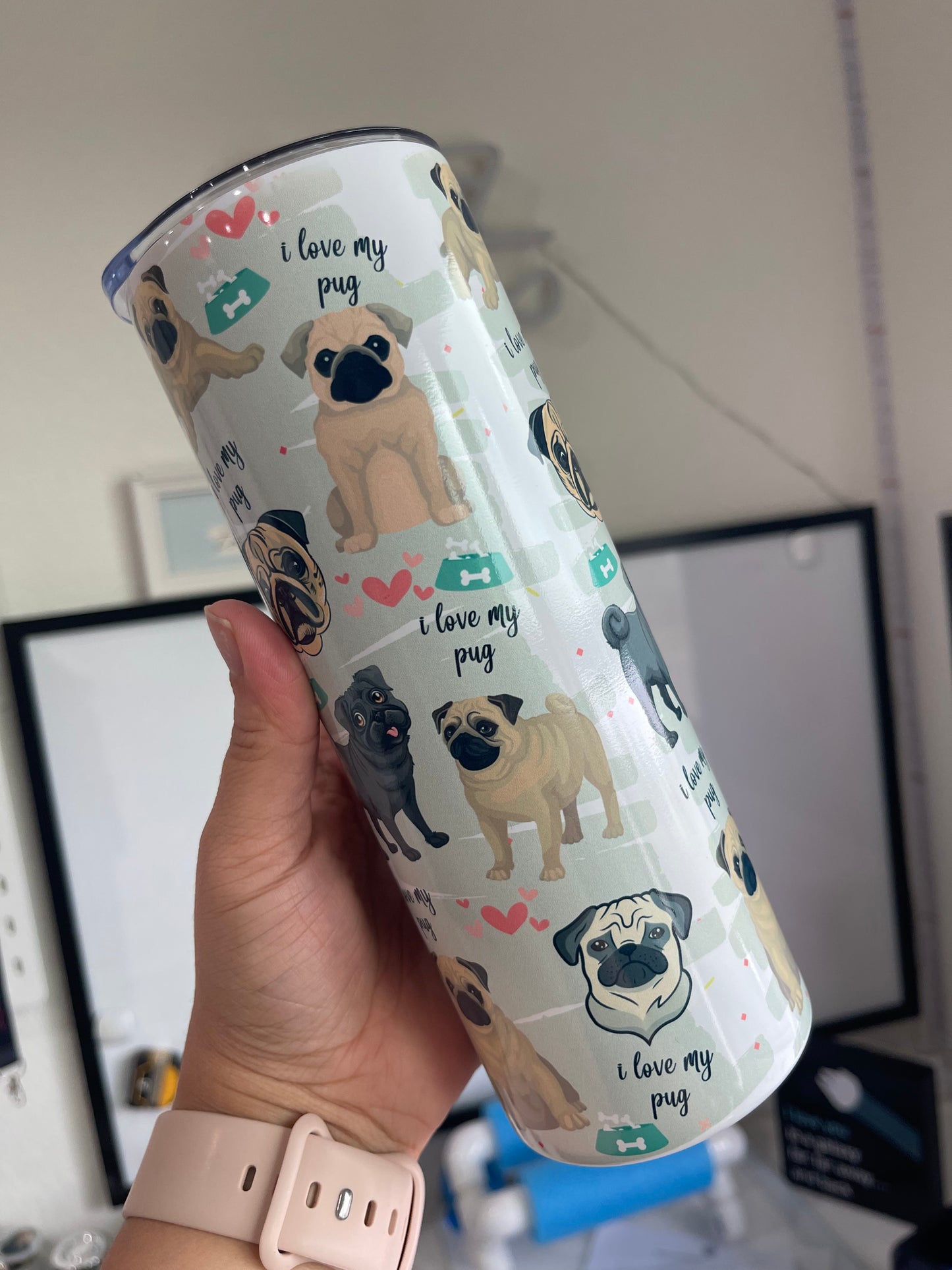 I Love My Pug Themed Tumbler