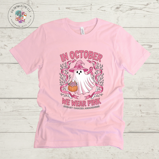 In October We Wear Pink Cute Ghost Halloween Custom Shirt