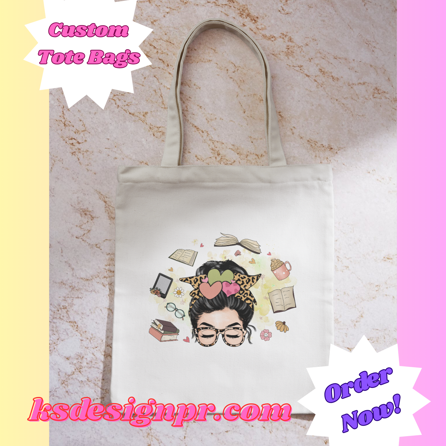 Book Lover Messy Hair Custom Tote Bag