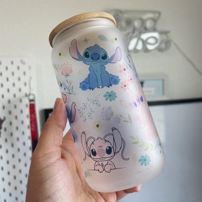 Stitch Hearts Themed Glass Can (Copy)