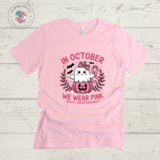 In October We Wear Pink Cute Ghost Pumpkin Halloween Custom Shirt