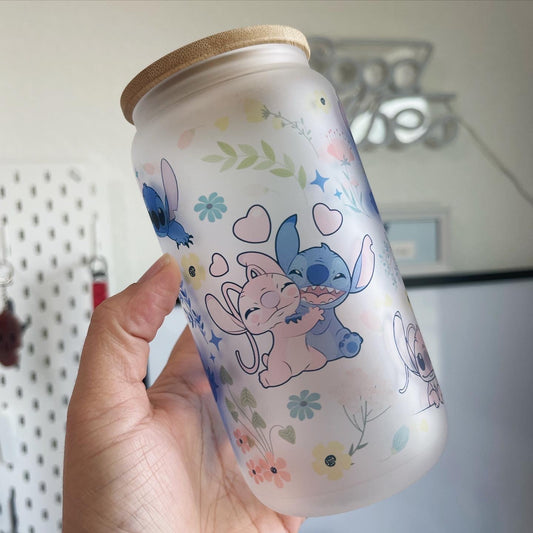 Stitch Hearts Themed Glass Can (Copy)