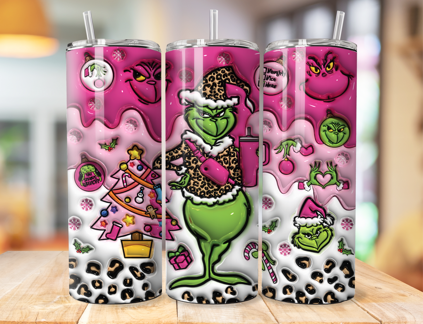 Bougie Pink Grinch Christmas Custom Tumbler