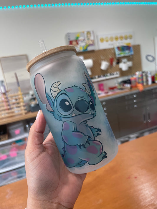 Stitch Themed Glass Can