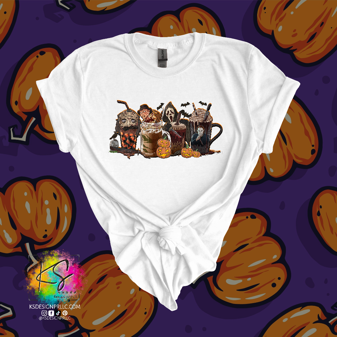 Halloween Characters Coffee Themed Custom Shirt