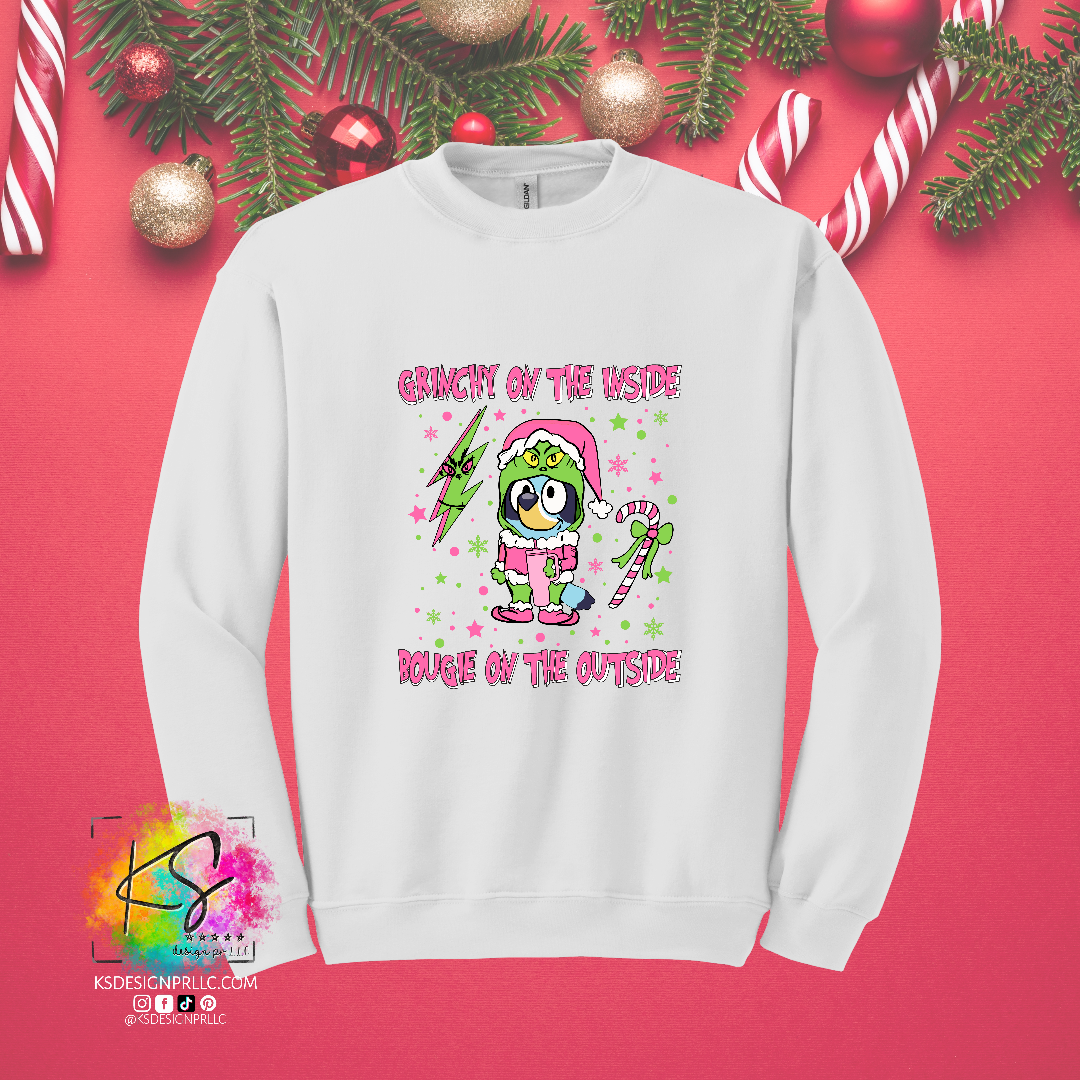 Grinchy On The Inside Bougie On The Outside Christmas Bluey/Grinch Custom Sweatshirt