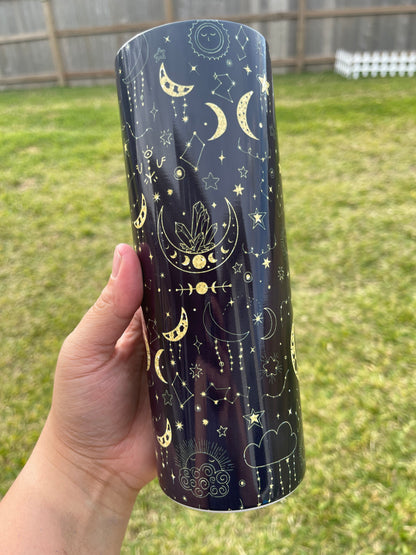 Celestial Magic Moon Black And Gold Tumbler